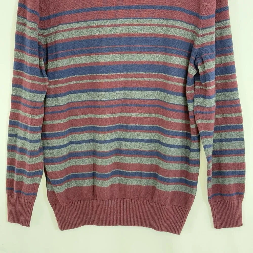 Club Room Mens Striped Cotton Sweater Large Burgundy